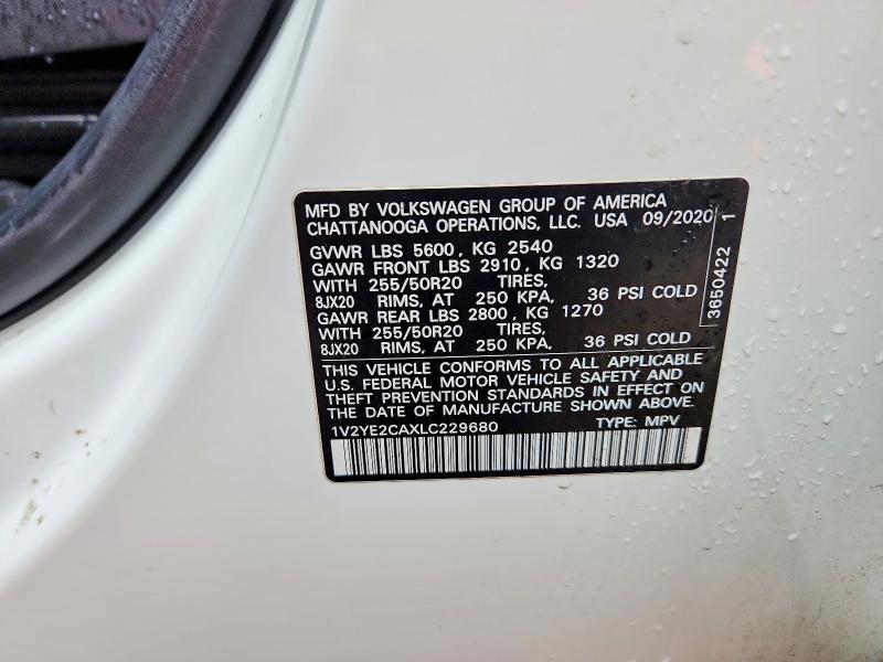 57691086 :رقم المزاد ، 1V2YE2CAXLC229680 vin ، 2020 Volkswagen Atlas Cross Sport مزاد بيع