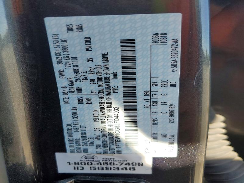 Продажа на аукционе авто 2018 Ford F150, vin: 1FTEW1CG8JFD44032, номер лота: 58350066