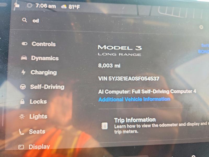Продажа на аукционе авто 2025 Tesla Model 3, vin: 5YJ3E1EA0SF054537, номер лота: 57723806