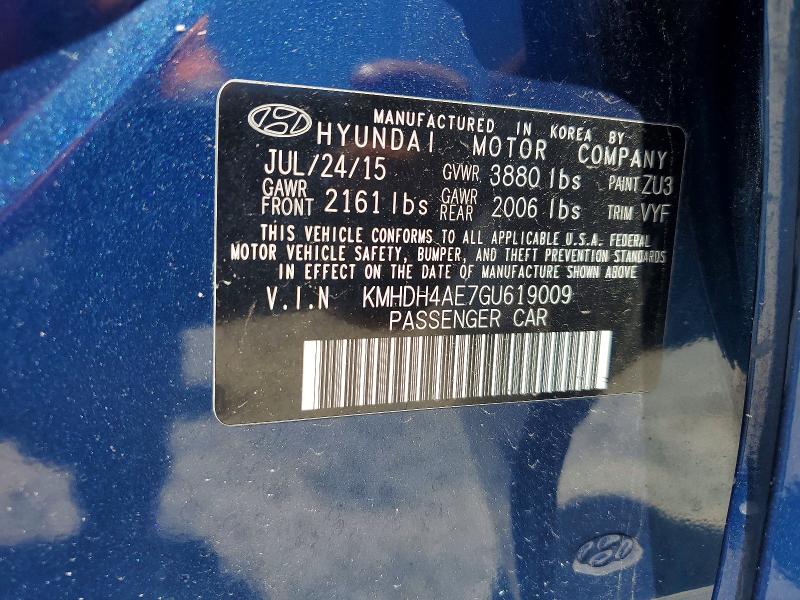 55061766 :رقم المزاد ، KMHDH4AE7GU619009 vin ، 2016 Hyundai Elantra مزاد بيع