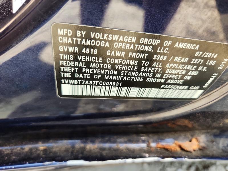 Продажа на аукционе авто 2015 Volkswagen Passat, vin: 1VWBT7A37FC008831, номер лота: 58745306