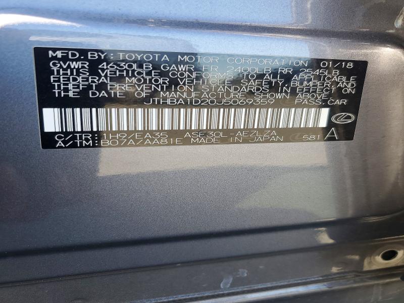 57243106 :رقم المزاد ، JTHBA1D20J5069359 vin ، 2018 Lexus Is مزاد بيع