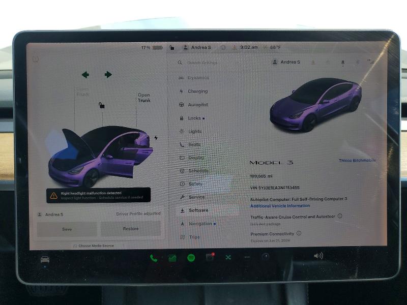 56442486 :رقم المزاد ، 5YJ3E1EA3NF113455 vin ، 2022 Tesla Model 3 مزاد بيع