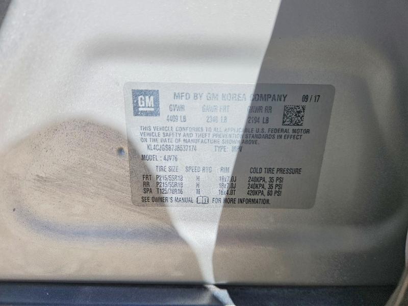 2018 Buick Encore მანქანა იყიდება აუქციონზე, vin: KL4CJGSB7JB537174, აუქციონის ნომერი: 57019346