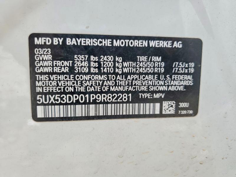 58722396 :رقم المزاد ، 5UX53DP01P9R82281 vin ، 2023 Bmw X3 مزاد بيع
