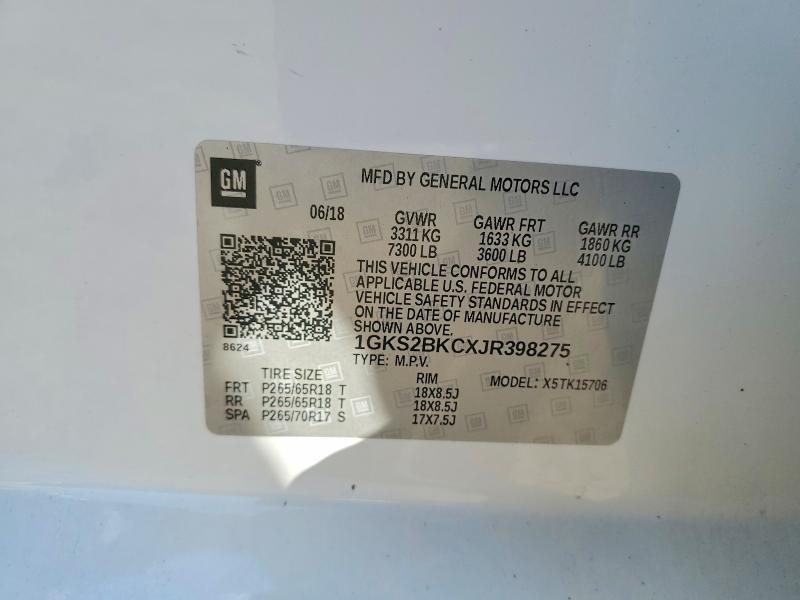 Aukcja sprzedaży 2018 Gmc Yukon, vin: 1GKS2BKCXJR398275, numer aukcji: 55370556