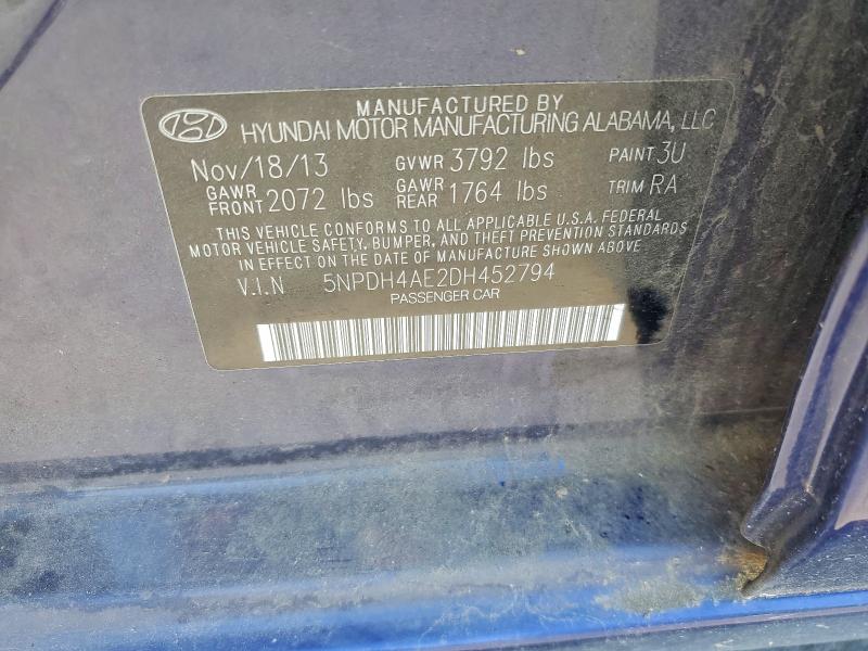 Продаж на аукціоні авто 2013 Hyundai Elantra, vin: 5NPDH4AE2DH452794, номер лоту: 55779716