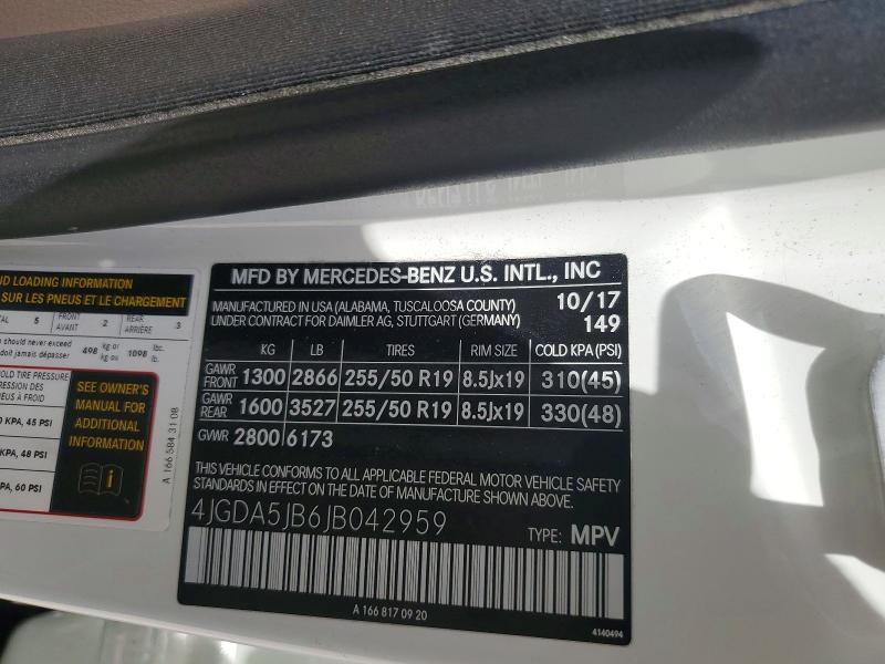 2018 Mercedes-benz Gle მანქანა იყიდება აუქციონზე, vin: 4JGDA5JB6JB042959, აუქციონის ნომერი: 56623596