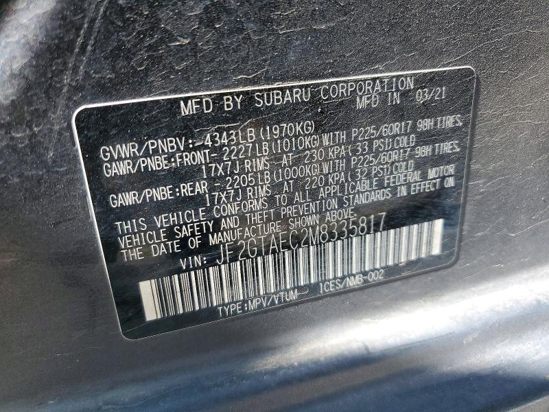 Aukcja sprzedaży 2021 Subaru Crosstrek, vin: JF2GTAEC2M8335817, numer aukcji: 56763696