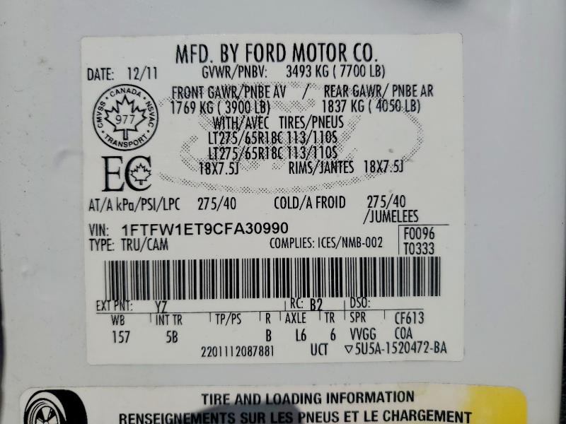 Aukcja sprzedaży 2012 Ford F150, vin: 1FTFW1ET9CFA30990, numer aukcji: 55954456
