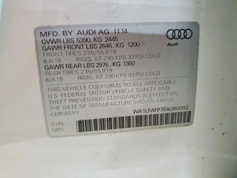 Aukcja sprzedaży 2015 Audi Q5, vin: WA1LFAFP7FA080092, numer aukcji: 57149226