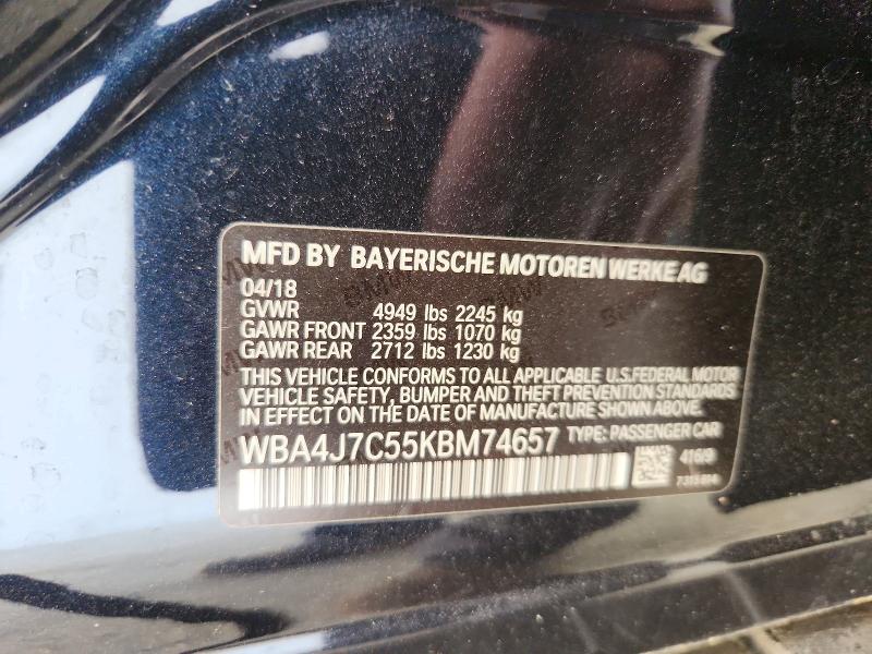 Aukcja sprzedaży 2019 Bmw 440xi, vin: WBA4J7C55KBM74657, numer aukcji: 56053176