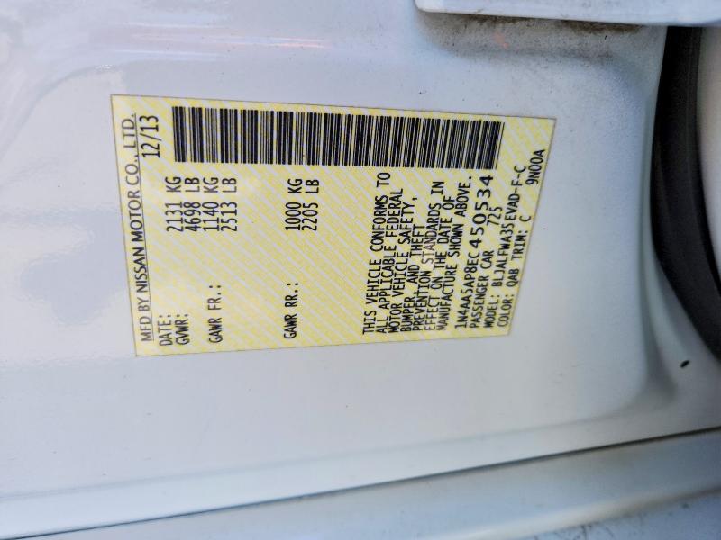 58686926 :رقم المزاد ، 1N4AA5AP8EC450534 vin ، 2014 Nissan Maxima مزاد بيع
