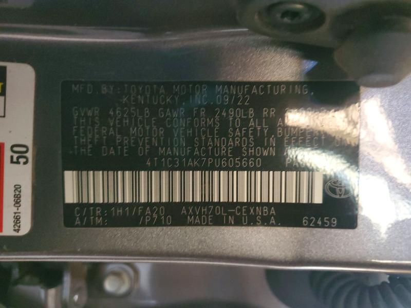 Auction sale of the 2023 Toyota Camry Hybrid, vin: 4T1C31AK7PU605660, lot number: 55973636