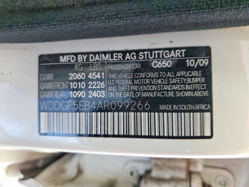 Aukcja sprzedaży 2010 Mercedes-benz C, vin: WDDGF5EB4AR099266, numer aukcji: 57177886