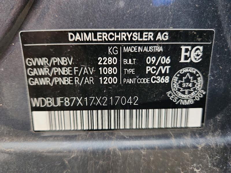 Aukcja sprzedaży 2007 Mercedes-benz E, vin: WDBUF87X17X217042, numer aukcji: 57267776