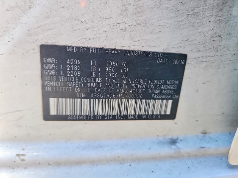 2017 Subaru Impreza მანქანა იყიდება აუქციონზე, vin: 4S3GTAD67H3700330, აუქციონის ნომერი: 57093146