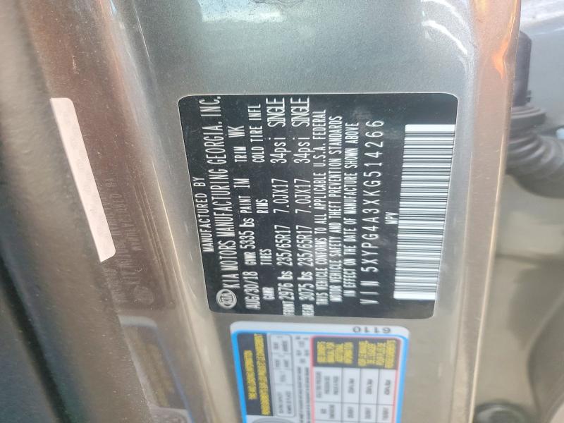 56128616 :رقم المزاد ، 5XYPG4A3XKG514266 vin ، 2019 Kia Sorento مزاد بيع