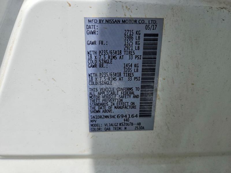 2017 Nissan Pathfinder მანქანა იყიდება აუქციონზე, vin: 5N1DR2MN3HC694164, აუქციონის ნომერი: 58065126