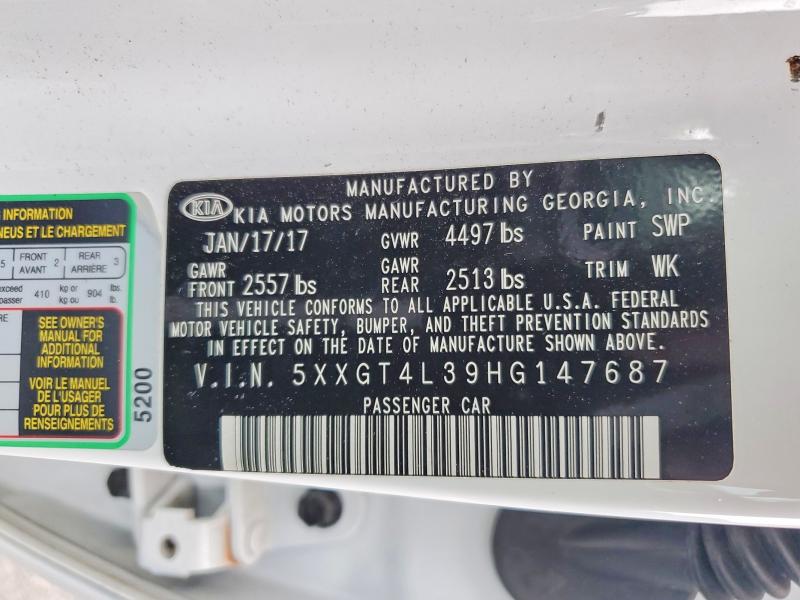 2017 Kia Optima მანქანა იყიდება აუქციონზე, vin: 5XXGT4L39HG147687, აუქციონის ნომერი: 58407406