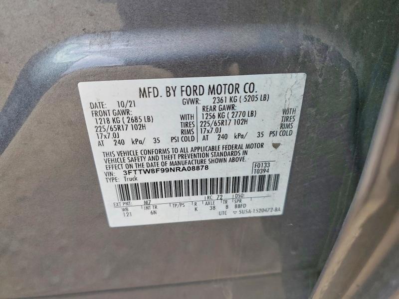 2022 Ford Maverick მანქანა იყიდება აუქციონზე, vin: 3FTTW8F99NRA08878, აუქციონის ნომერი: 58082196