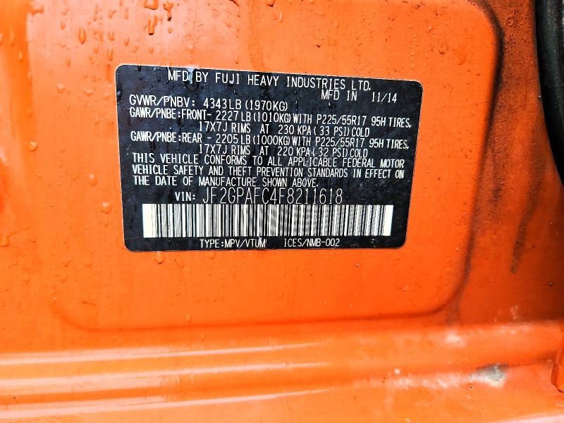 58066556 :رقم المزاد ، JF2GPAFC4F8211618 vin ، 2015 Subaru Xv Crosstrek مزاد بيع
