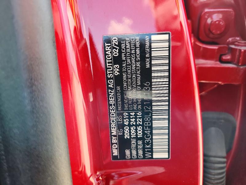 Aukcja sprzedaży 2020 Mercedes-benz A, vin: W1K3G4FB8LJ211136, numer aukcji: 55602556