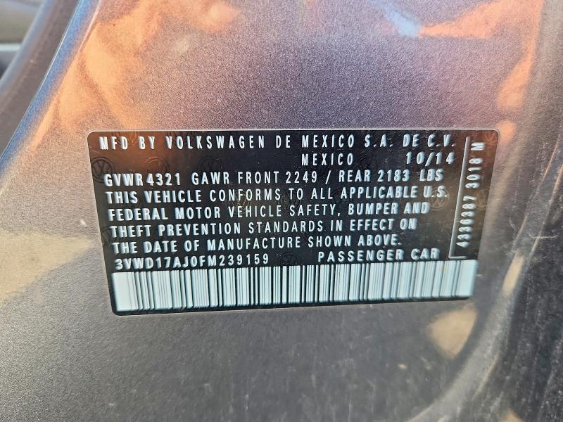 2015 Volkswagen Jetta მანქანა იყიდება აუქციონზე, vin: 3VWD17AJ0FM239159, აუქციონის ნომერი: 51921666