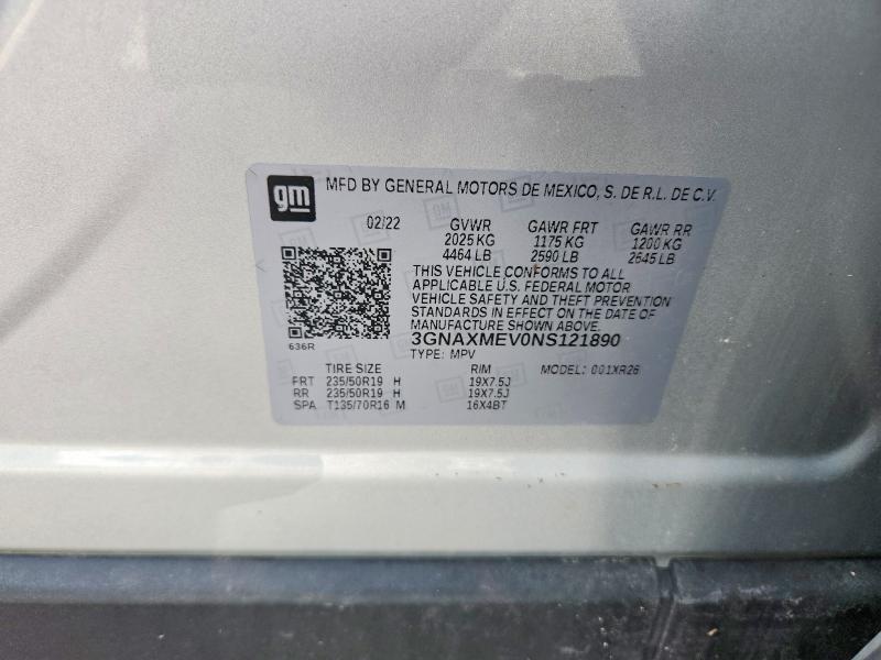 Продажа на аукционе авто 2022 Chevrolet Equinox, vin: 3GNAXMEV0NS121890, номер лота: 58769796