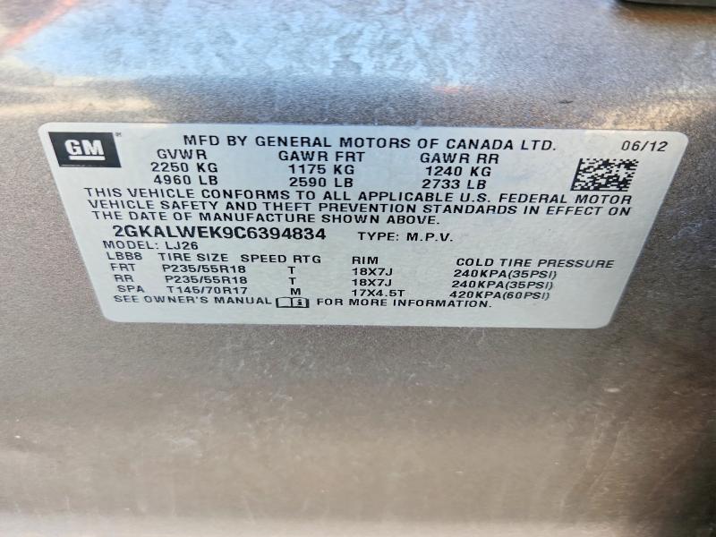55968906 :رقم المزاد ، 2GKALWEK9C6394834 vin ، 2012 Gmc Terrain مزاد بيع