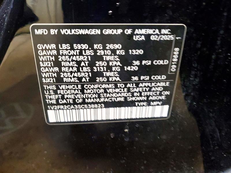 58991286 :رقم المزاد ، 1V2FR2CA3SC538823 vin ، 2025 Volkswagen Atlas مزاد بيع