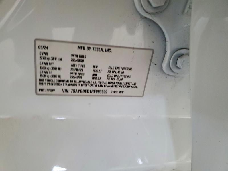 2024 Tesla Model Y მანქანა იყიდება აუქციონზე, vin: 7SAYGDED1RF093999, აუქციონის ნომერი: 58479426