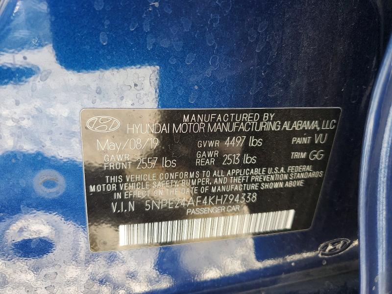Aukcja sprzedaży 2019 Hyundai Sonata, vin: 5NPE24AF4KH794338, numer aukcji: 56717226