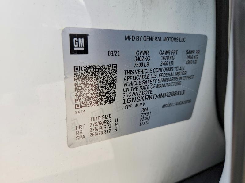 Продажа на аукционе авто 2021 Chevrolet Tahoe, vin: 1GNSKRKD4MR288413, номер лота: 55167736