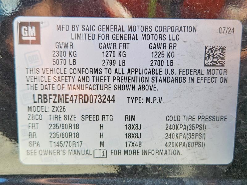 58289056 :رقم المزاد ، LRBFZME47RD073244 vin ، 2024 Buick Envision مزاد بيع