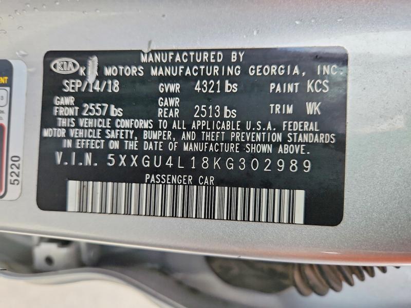 2019 Kia Optima მანქანა იყიდება აუქციონზე, vin: 5XXGU4L18KG302989, აუქციონის ნომერი: 55809306