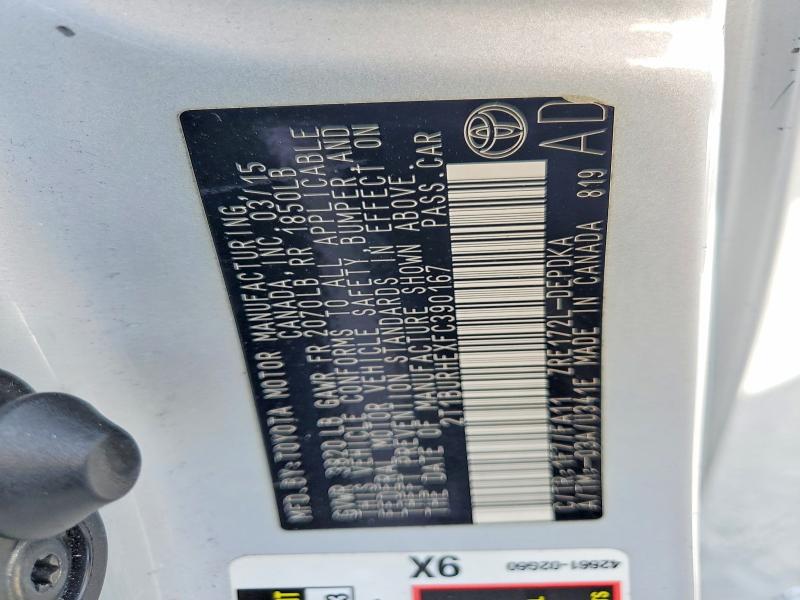 56641106 :رقم المزاد ، 2T1BURHEXFC390167 vin ، 2015 Toyota Corolla مزاد بيع