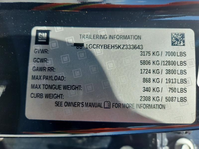 58567356 :رقم المزاد ، 1GCRYBEH5KZ333643 vin ، 2019 Chevrolet Silverado مزاد بيع