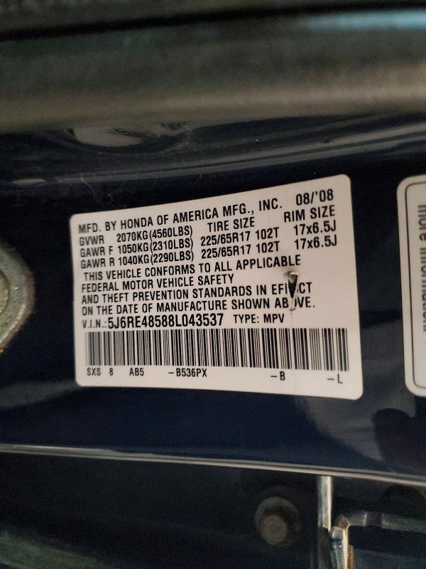 Продаж на аукціоні авто 2008 Honda Cr-v, vin: 5J6RE48588L043537, номер лоту: 56989726