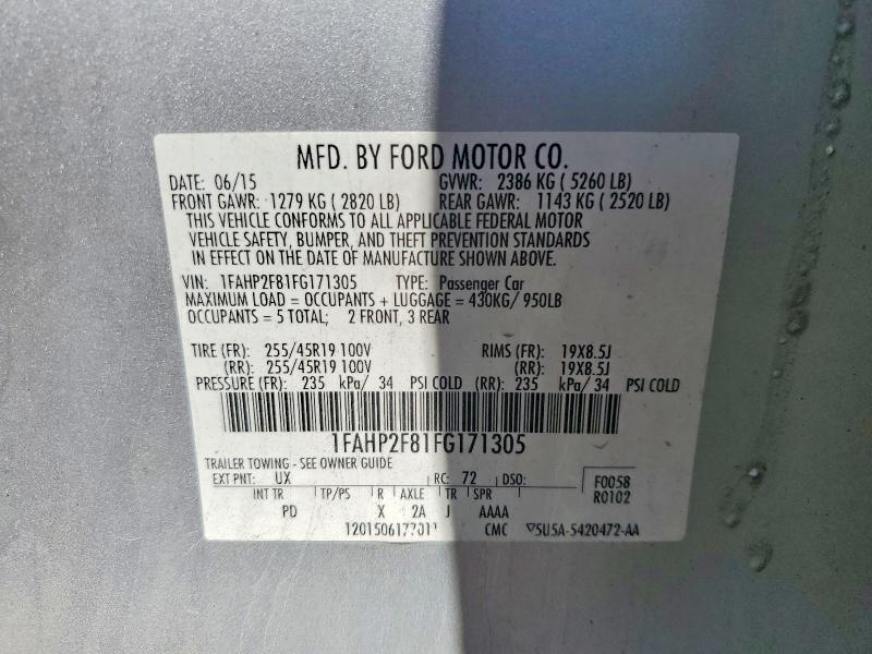 57566276 :رقم المزاد ، 1FAHP2F81FG171305 vin ، 2015 Ford Taurus مزاد بيع