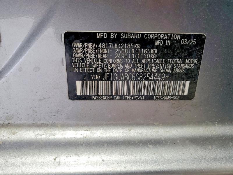 2025 Subaru Impreza მანქანა იყიდება აუქციონზე, vin: JF1GUABC6S8254449, აუქციონის ნომერი: 57872826