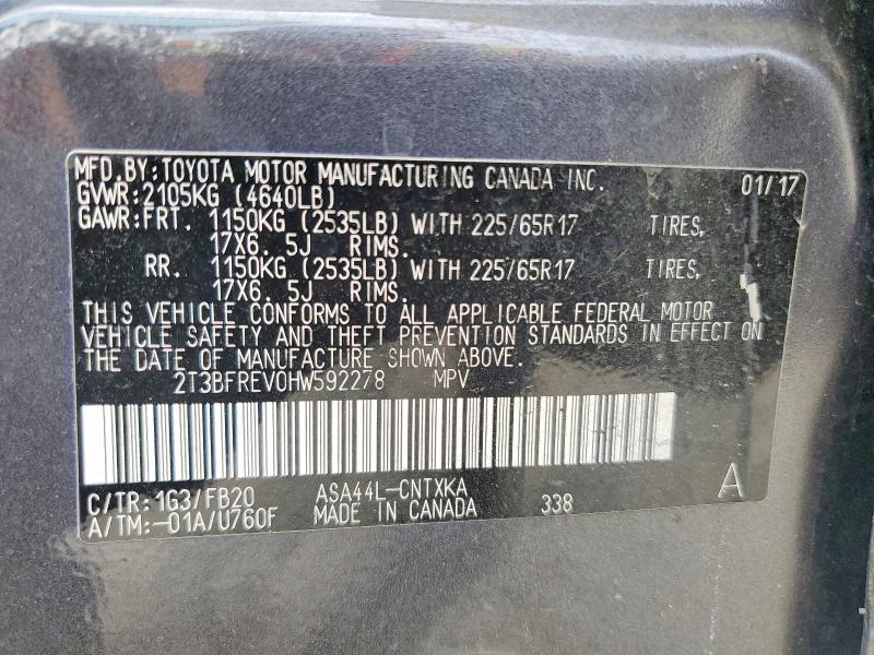 Продаж на аукціоні авто 2017 Toyota Rav4, vin: 2T3BFREV0HW592278, номер лоту: 55629936