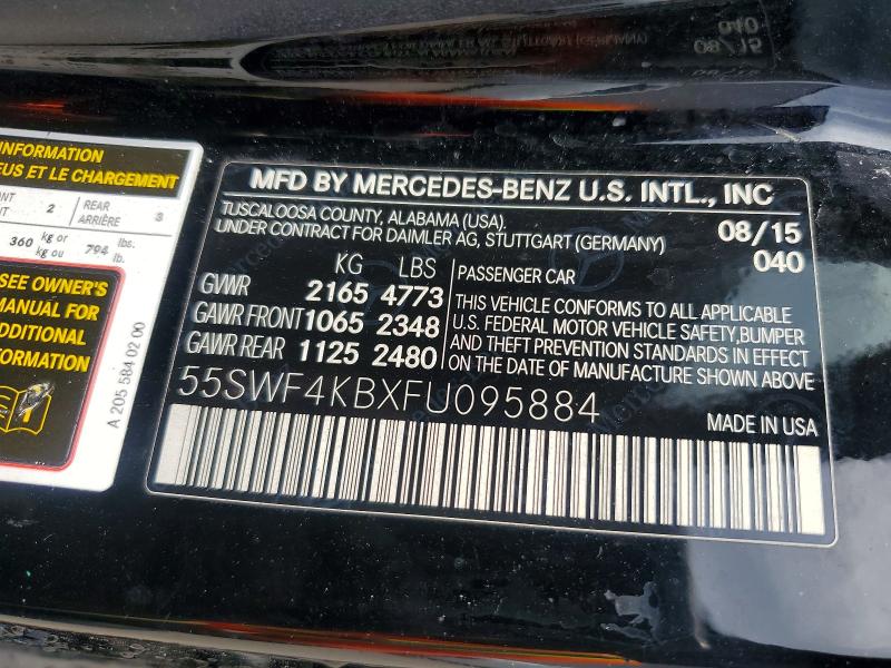 Aukcja sprzedaży 2015 Mercedes-benz C, vin: 55SWF4KBXFU095884, numer aukcji: 56236536