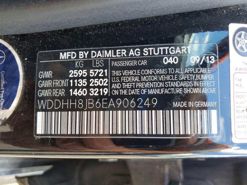 2014 Mercedes-benz E მანქანა იყიდება აუქციონზე, vin: WDDHH8JB6EA906249, აუქციონის ნომერი: 58735376