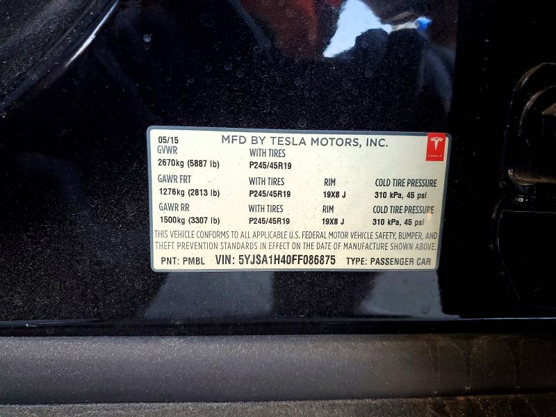 58910786 :رقم المزاد ، 5YJSA1H40FF086875 vin ، 2015 Tesla Model S مزاد بيع
