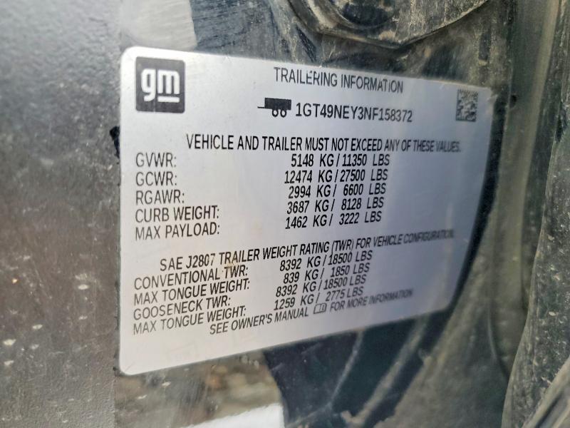 58228776 :رقم المزاد ، 1GT49NEY3NF158372 vin ، 2022 Gmc Sierra مزاد بيع