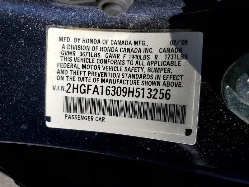 57870346 :رقم المزاد ، 2HGFA16309H513256 vin ، 2009 Honda Civic مزاد بيع