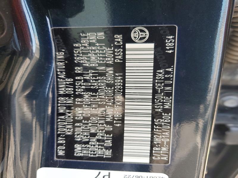 2017 Toyota Camry მანქანა იყიდება აუქციონზე, vin: 4T1BF1FKXHU299941, აუქციონის ნომერი: 55854446