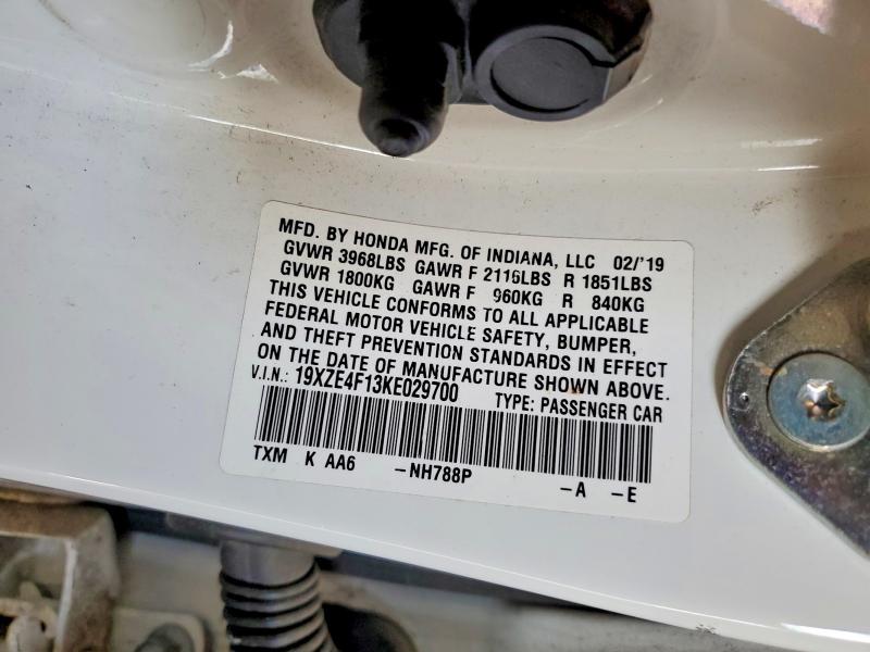 2019 Honda Insight მანქანა იყიდება აუქციონზე, vin: 19XZE4F13KE029700, აუქციონის ნომერი: 58997816