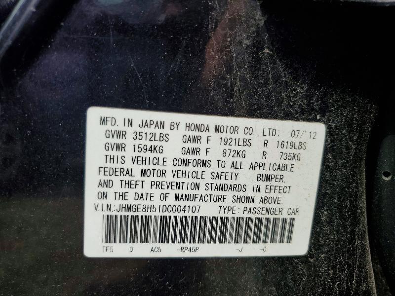 57030426 :رقم المزاد ، JHMGE8H51DC004107 vin ، 2013 Honda Fit مزاد بيع